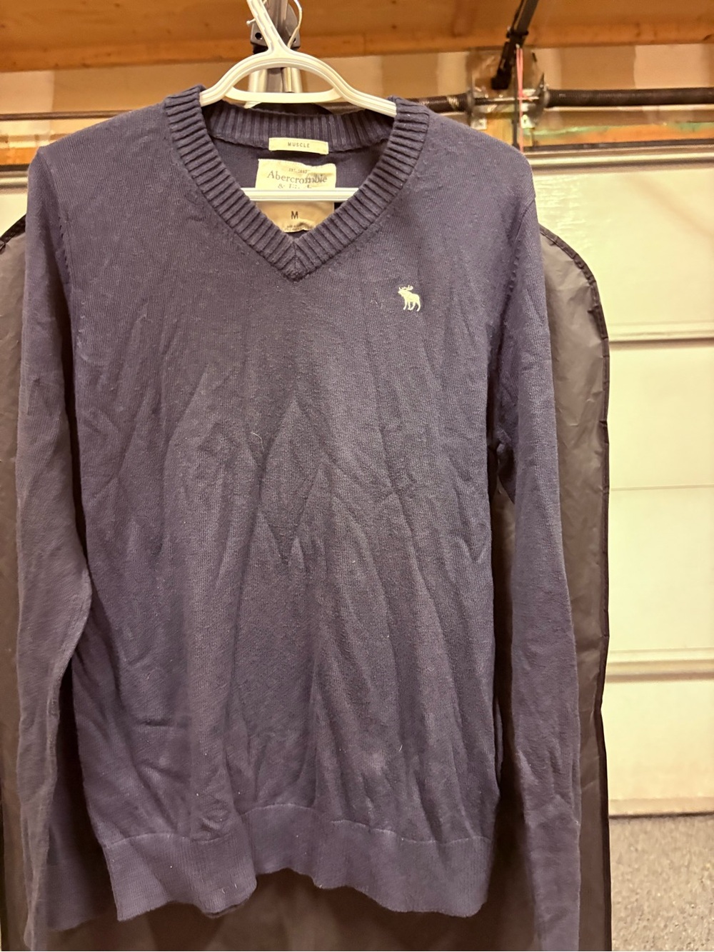 Abercrombie & Fitch Men's Deep Blue V-Neck Sweater
